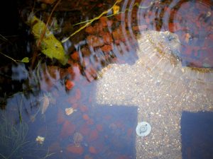 cross in water pond